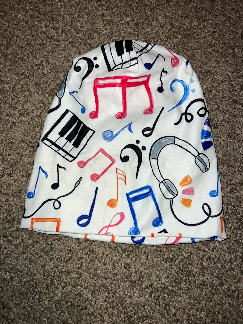 Unisex Music Print Beanie - White Multi